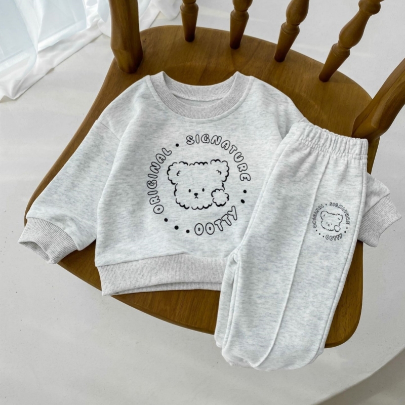 2pcs Baby Crew Neck Bear Letter Print Sweatshirt with Pants Set-kissminis