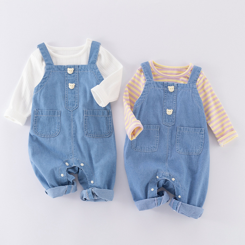 Baby Boy/Girl Cute Bear Pattern Buttons Solid Color Long Sleeve Sweatshirt and Pants Set-kissminis