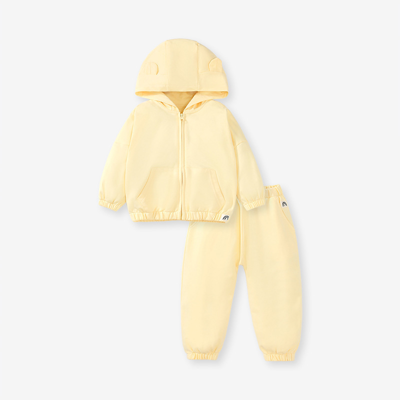 2pcs Toddler Girl Bear Ear Design Solid Color Long Sleeve Sweatshirt and Pants Set-kissminis