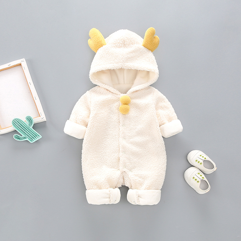 Baby Boy/Girl Solid Color Winter Fluff Hood Romper-kissminis