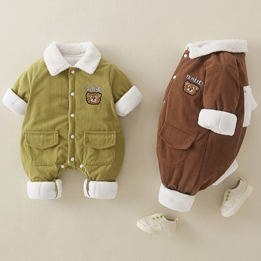 Baby Boy/Girl Winter Thicken Bear Graphic Long Sleeve Romper-kissminis