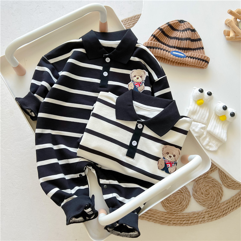 Baby Boy/Girl Simple Bears Long Sleeve Romper-kissminis