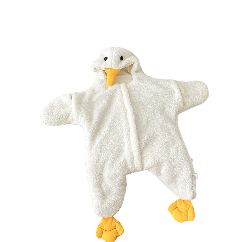 Baby Winter Cute Duck Zipper Closure Thicken Long Sleeve Hooded Romper-kissminis