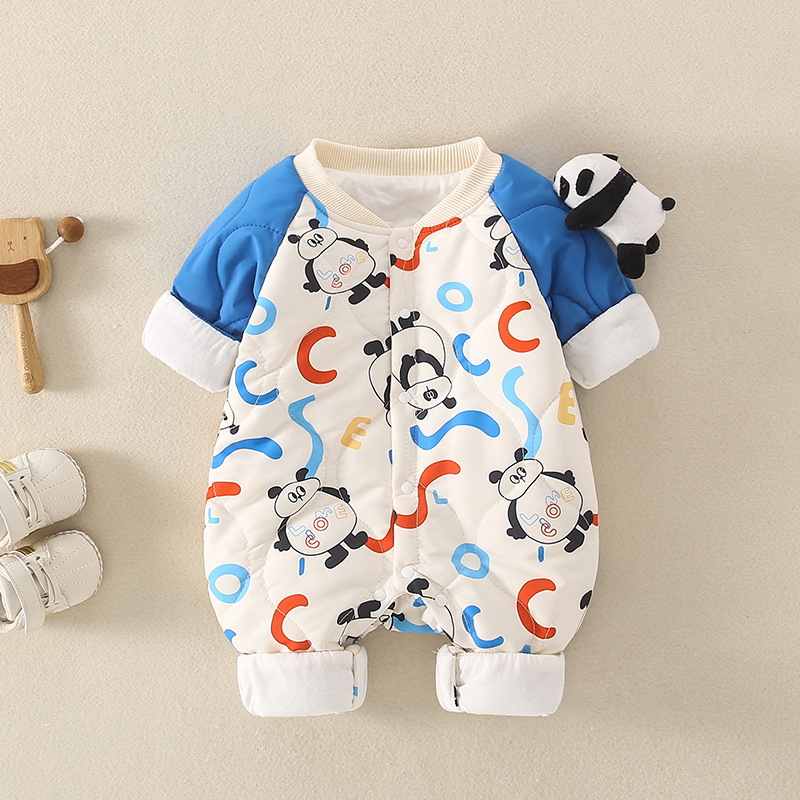 Newborn Baby Cartoon Panda Pattern Thin Cotton Long Sleeve Romper-kissminis