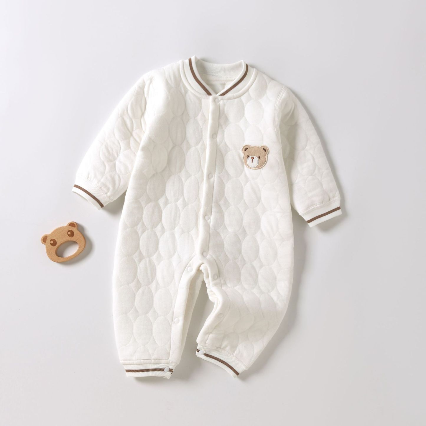Baby Boy/Girl Classic Bear Pattern Solid Color Long Sleeve Romper-kissminis