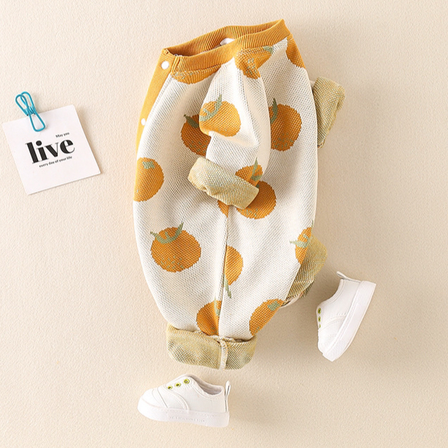 Baby Boy/Girl Cute Orange Graphic Knitted Long Sleeve Romper-kissminis