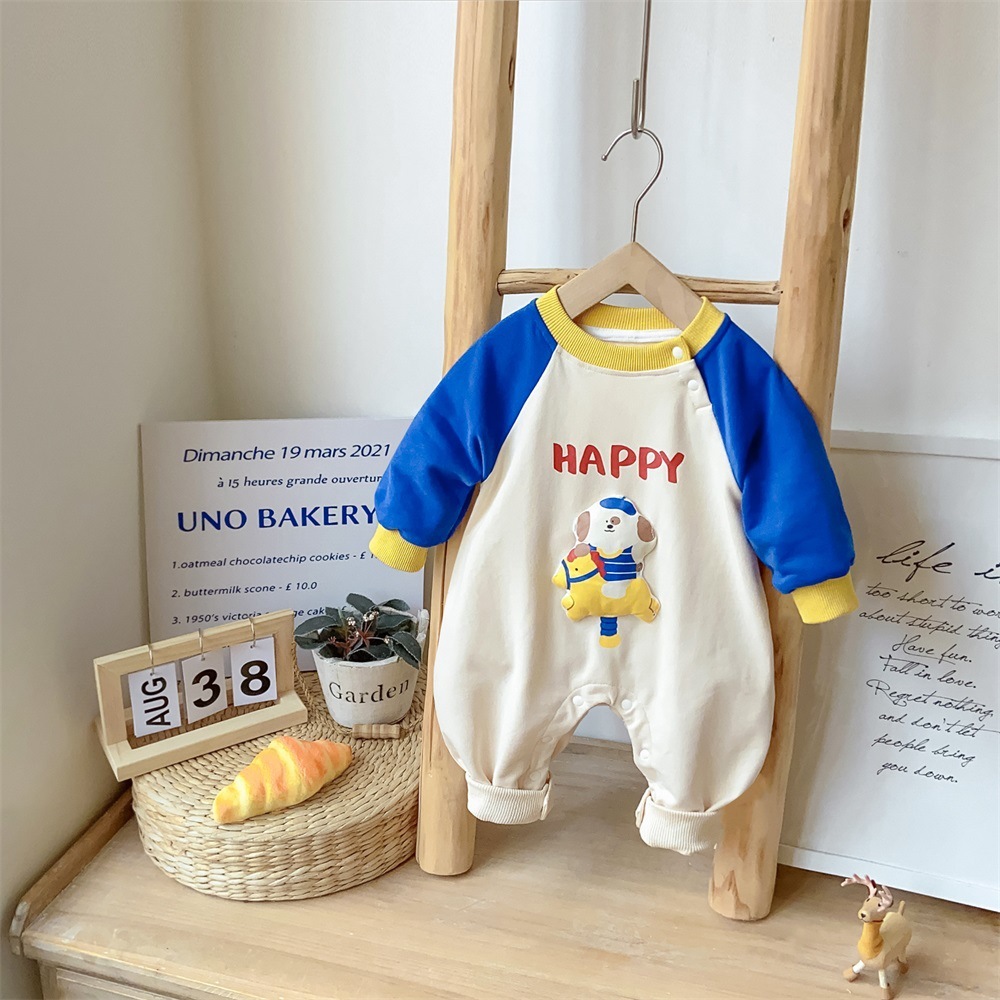 Baby Boy/Girl Bear and Puppy Patch Long Sleeve Romper-kissminis