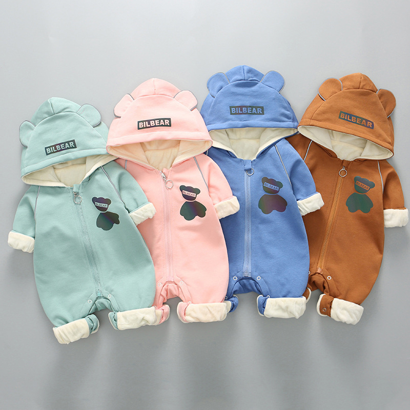 Baby Boy/Girl Reflective Bear Pattern Cotton Hood Romper-kissminis