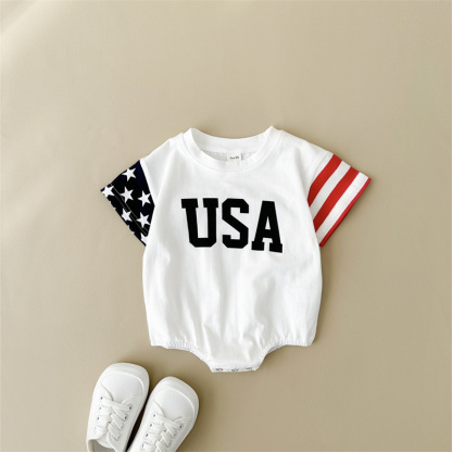 Baby Boy/Girl USA Print Short Sleeve Bodysuit