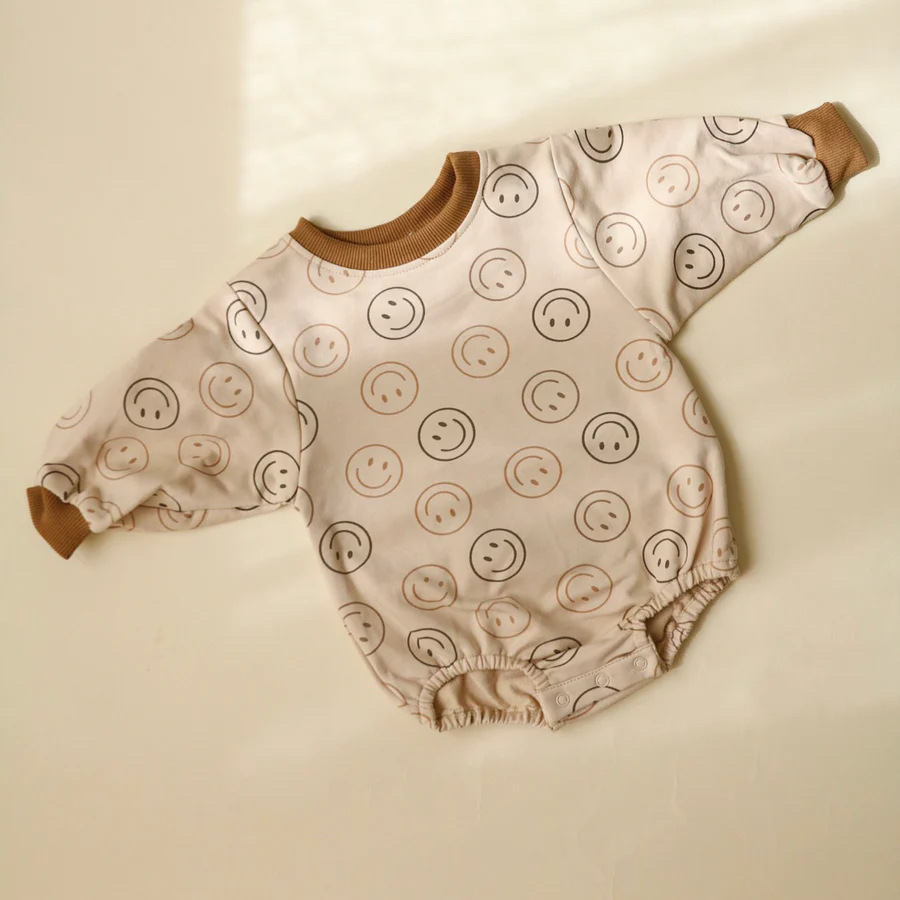Baby Boy/Girl Smile Print Long Sleeve Bodysuit-kissminis