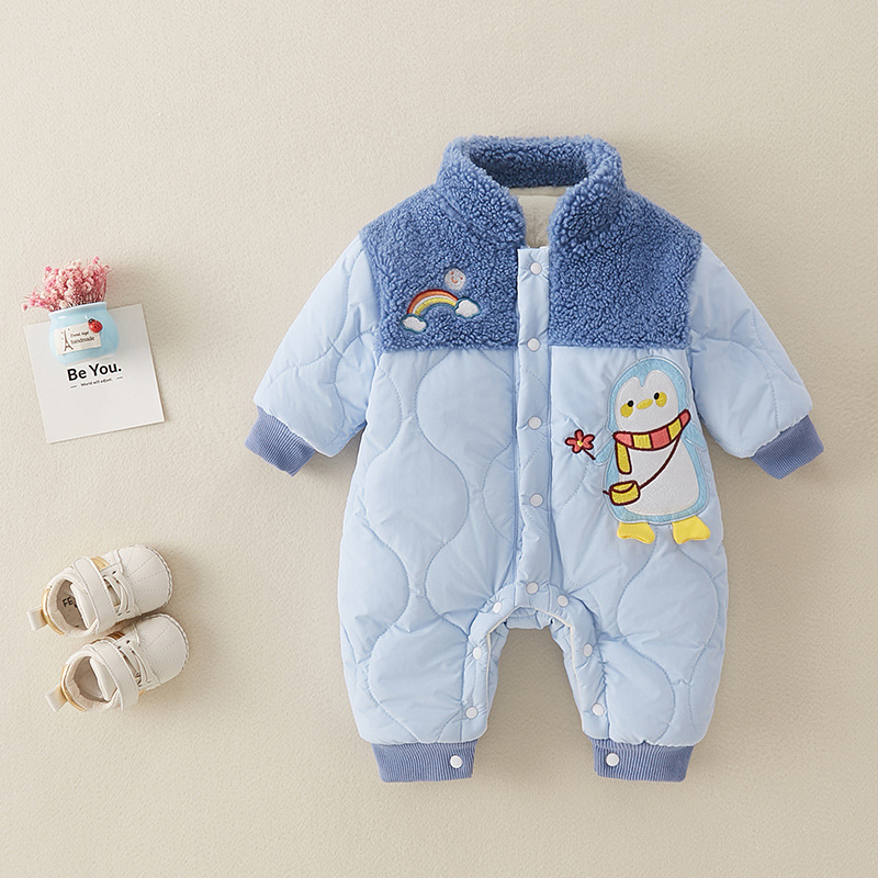 Baby Boy & Girl Winter Cartoon Penguin Graphic Thicken Long Sleeve Romper-kissminis