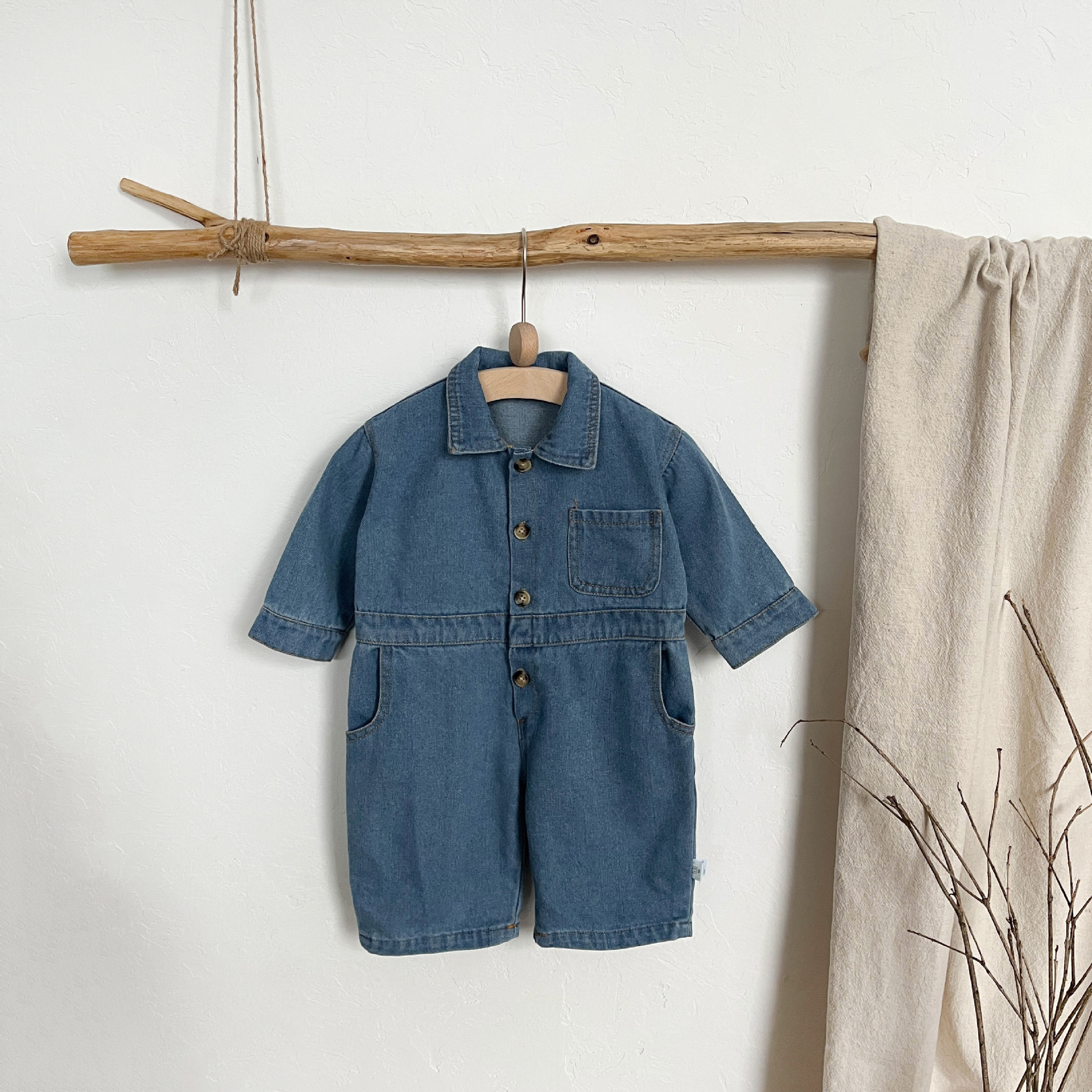 Baby Boy/Girl Denim Solid Color Romper-kissminis