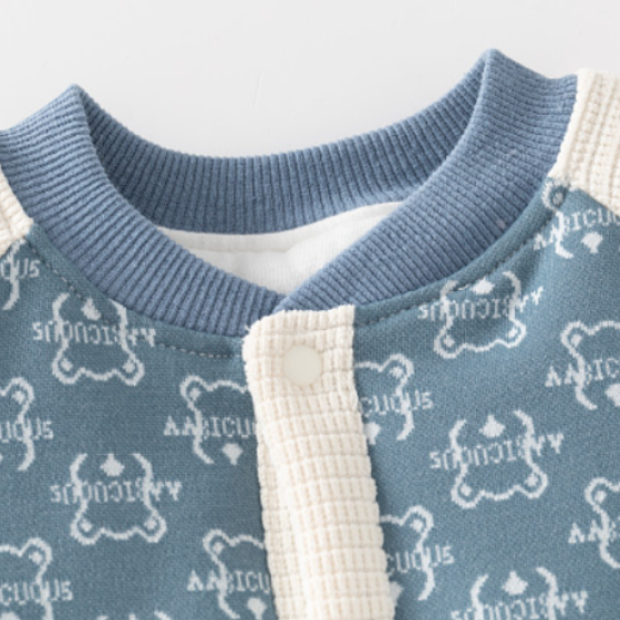 Baby Boy/Girl Bear Patch Long Sleeve Raglan Fluff Romper-kissminis