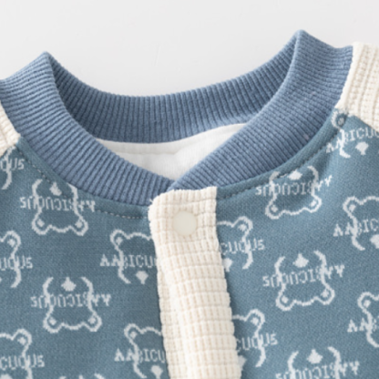 Baby Boy/Girl Bear Patch Long Sleeve Raglan Fluff Romper-kissminis