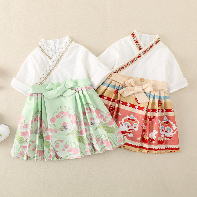 Baby Girl Han Chinese Clothing Style Horse-face Skirt Long Sleeve Dress-kissminis