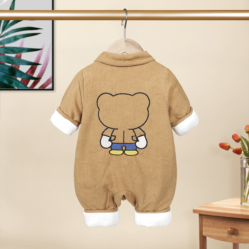 Baby Bear Pattern Solid Color Corduroy Romper-kissminis