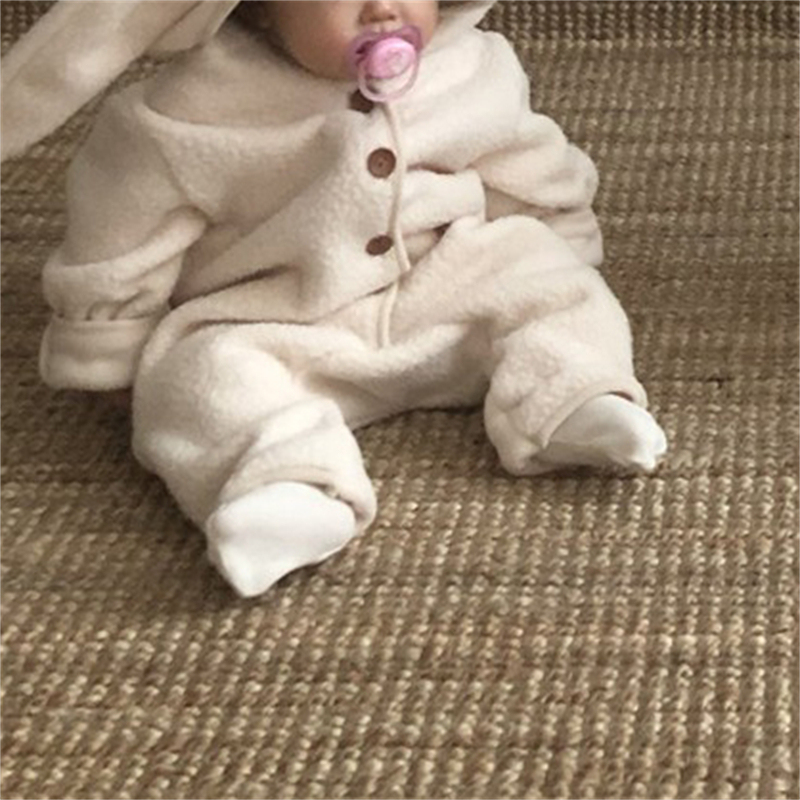Baby Boy/Girl Cute Rabbit Ears Lamb Hairy Hat Design Long Sleeve Hooded Romper -kissminis