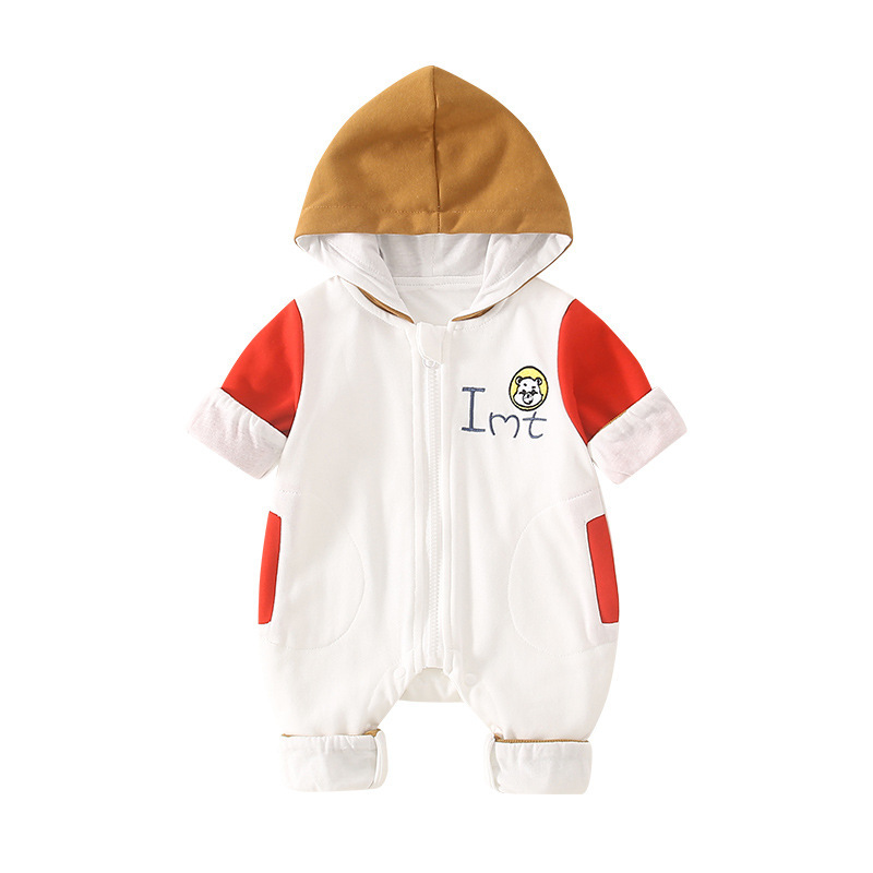 Baby Girl & Boy Letter Print Hooded Long Sleeve Romper-kissminis