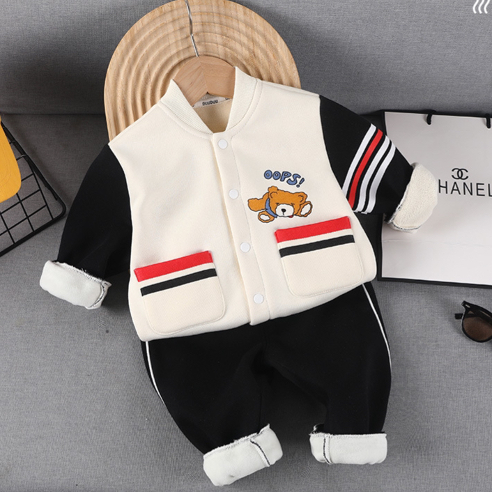 Baby & Girl Cute Cartoon Bear Letter Print Thichen Long Sleeve Romper-kissminis