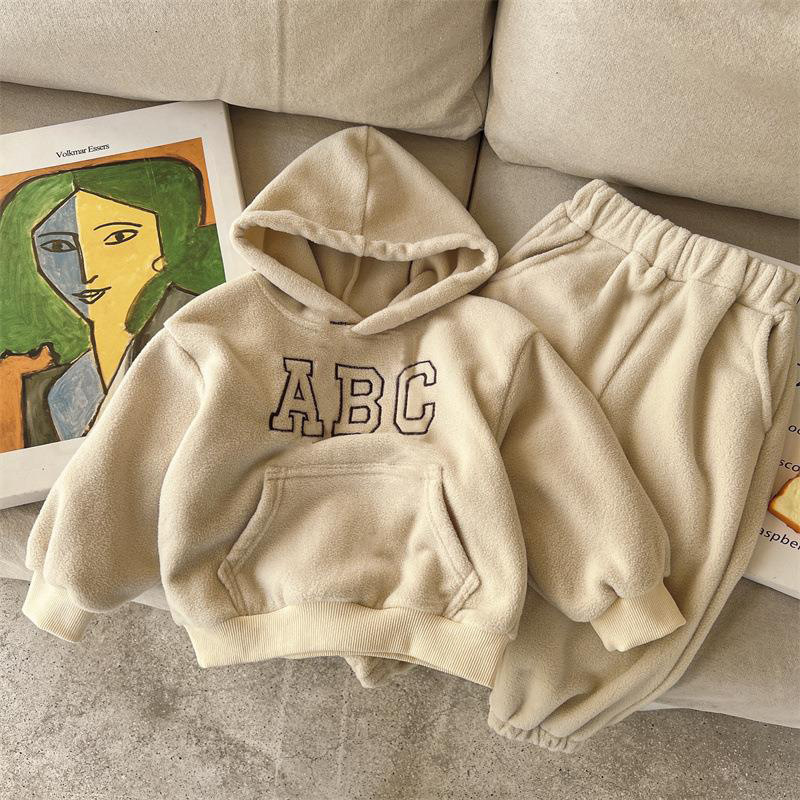 2pcs Toddler Boy/Girl "ABC" Print Ins Style Solid Color Long Sleeves Hooded Sweatshirt and Pants Set-kissminis