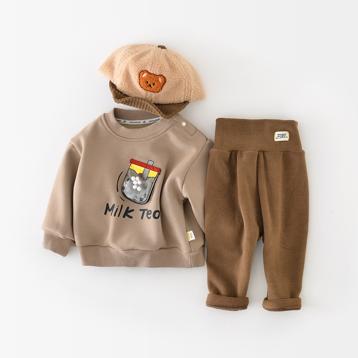 Winter Thicken Baby Boy/Girl Cartoon Milk Tea Long Sleeve Sweatshirt-kissminis