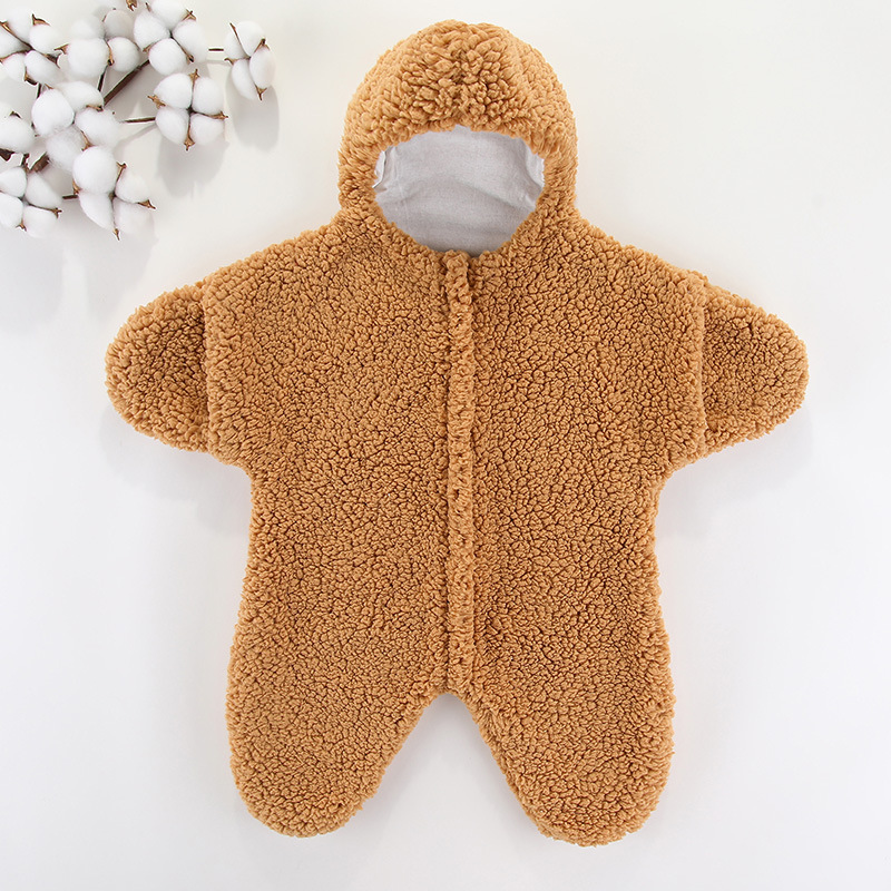 Newborn Baby Winter Patrick Star Zipper Closure Thicken Long Sleeve Hooded Romper-kissminis