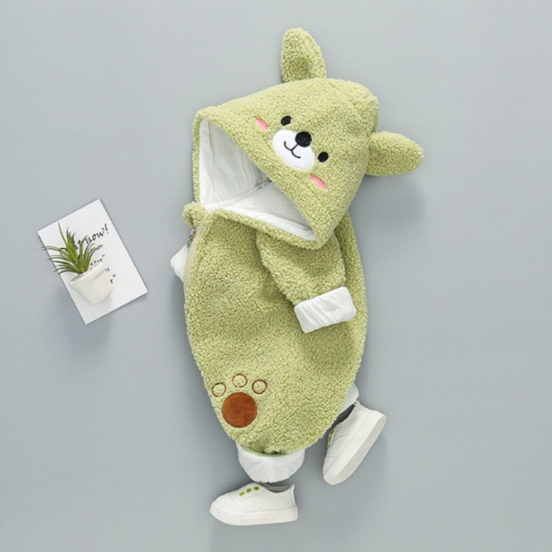 Baby Boy/Girl Bear Graphic Hooded Fluff Long Sleeve Romper-kissminis