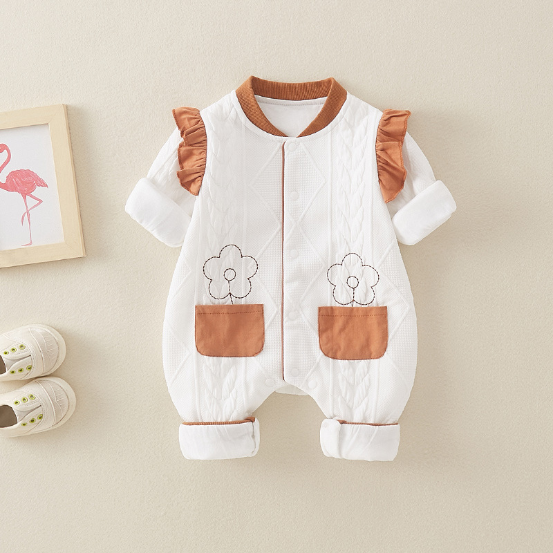 Baby Girl Floral Graphic Pocket Knit Long Sleeve Romper-kissminis