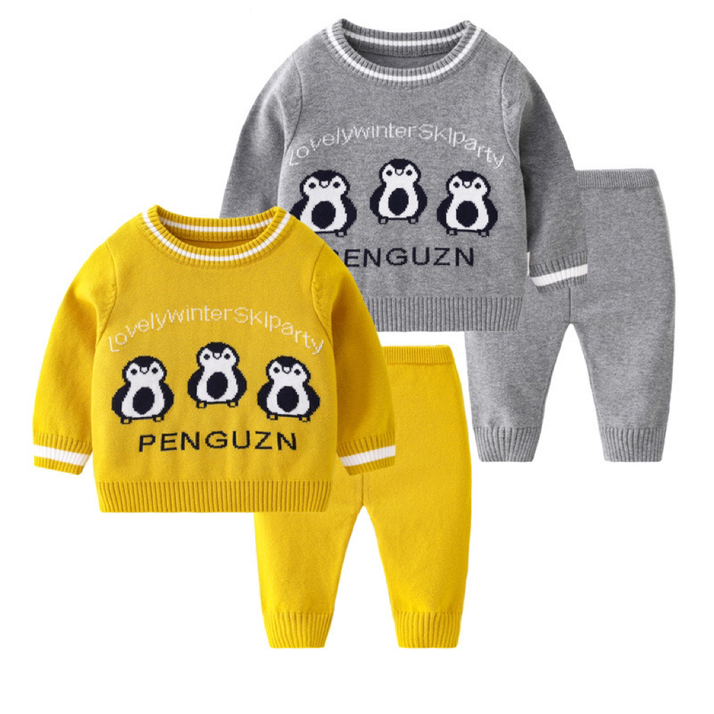2pcs Baby Toddler Boys & Girls Cute Cartoon Graphic and Letter Print Knit Tops and Pants Set-kissminis