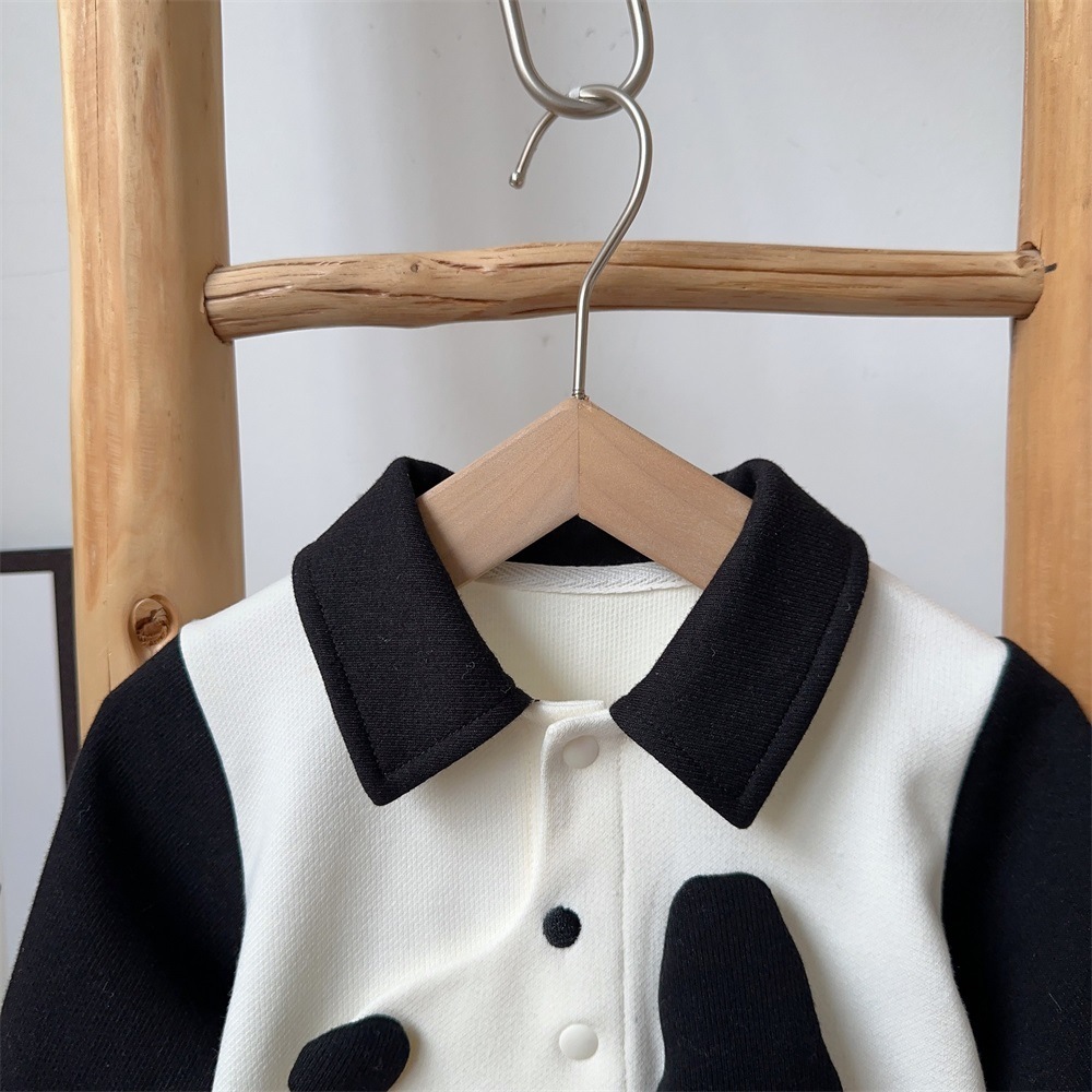 Dog-themed Design Pocket Black and White Romper