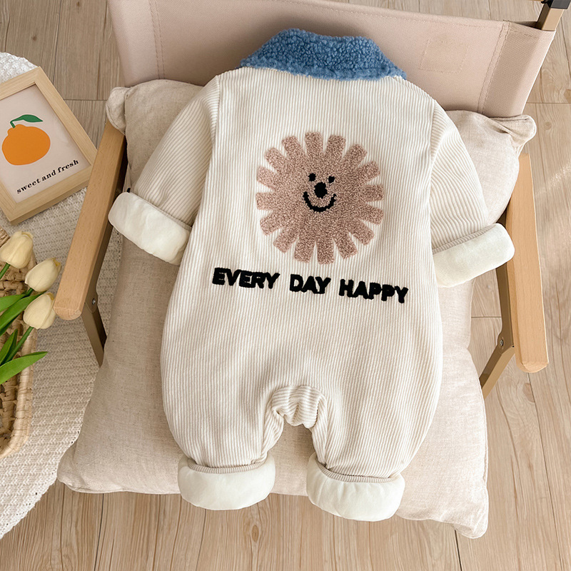 Baby Boy Workwear Style Cute Solar and Letters Pattern Winter Thicken Long Sleeve Romper-kissminis