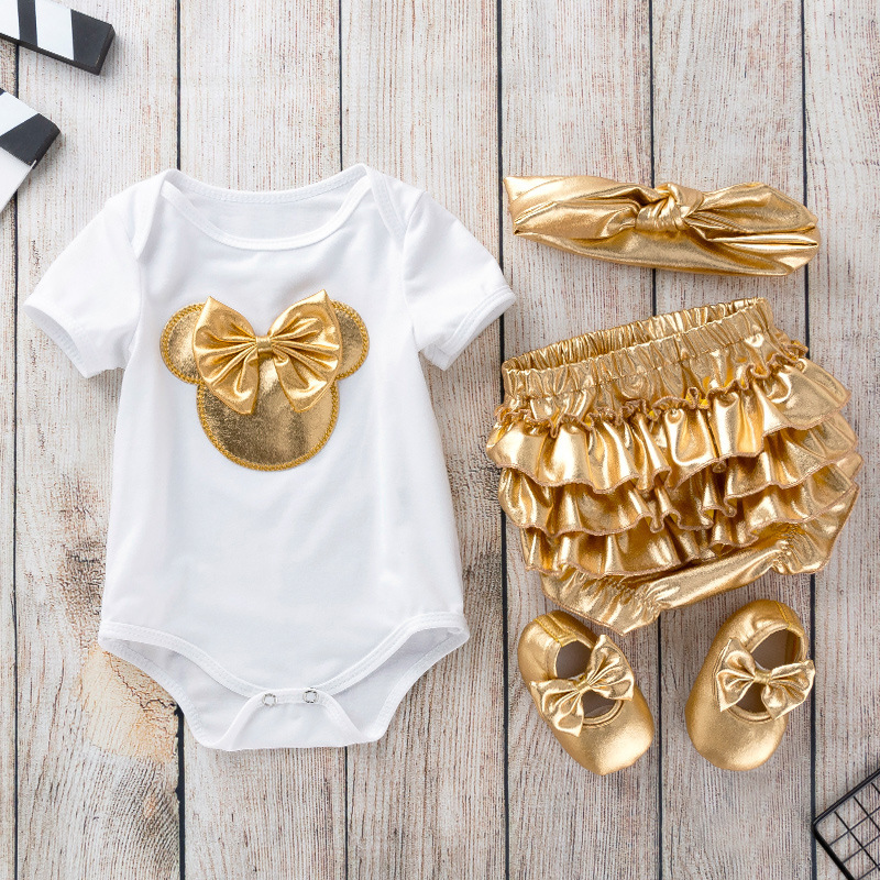 Baby Girl Mickey Mouse Bow Tie Bodysuit and Hat Set-kissminis