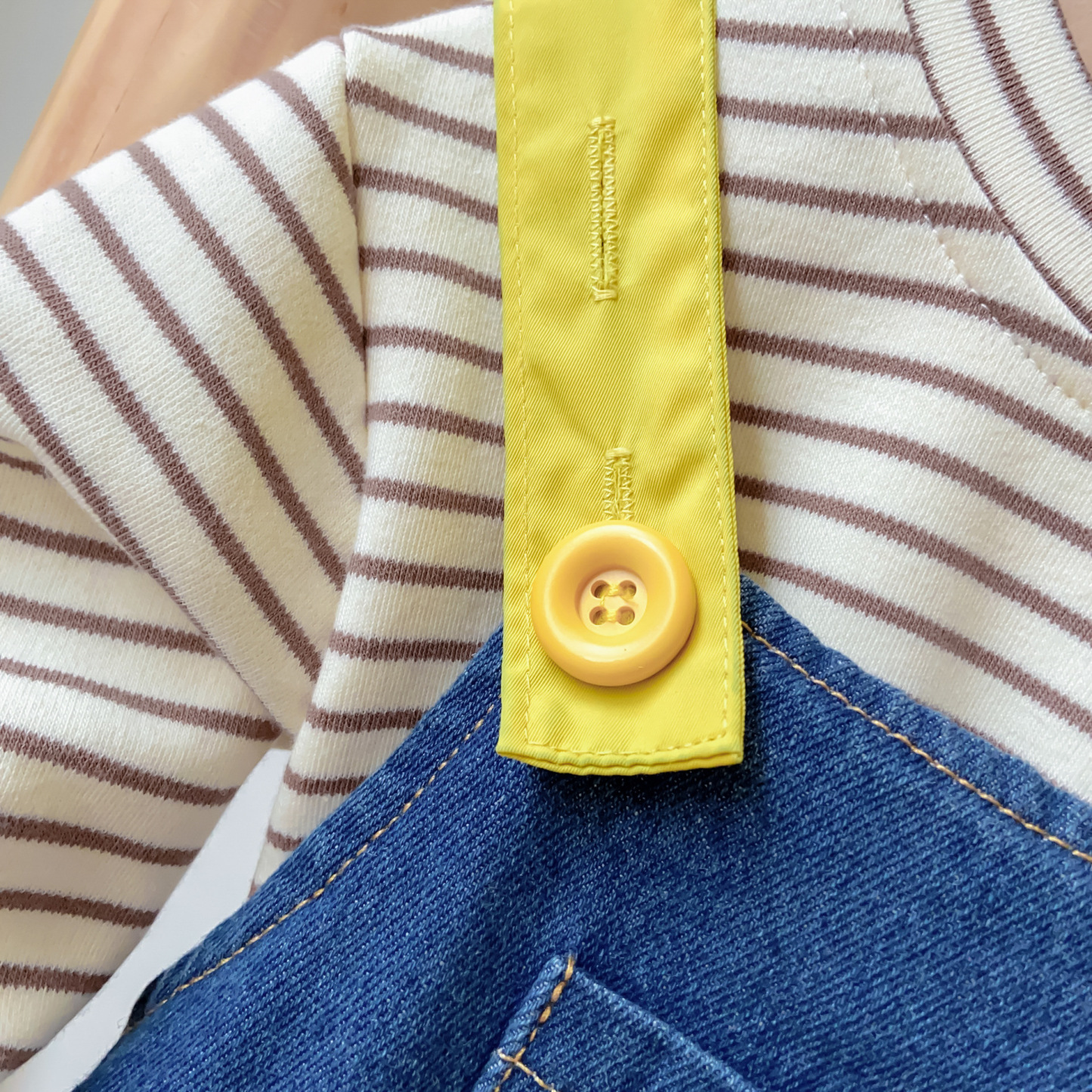 Baby Boy Bear Patch Denim Sling Overalls and Striped T-Shirt Set-kissminis
