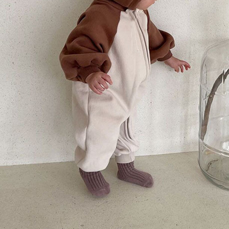 Baby Boy/Girl Solid Color Long Sleeves Hooded Romper-kissminis