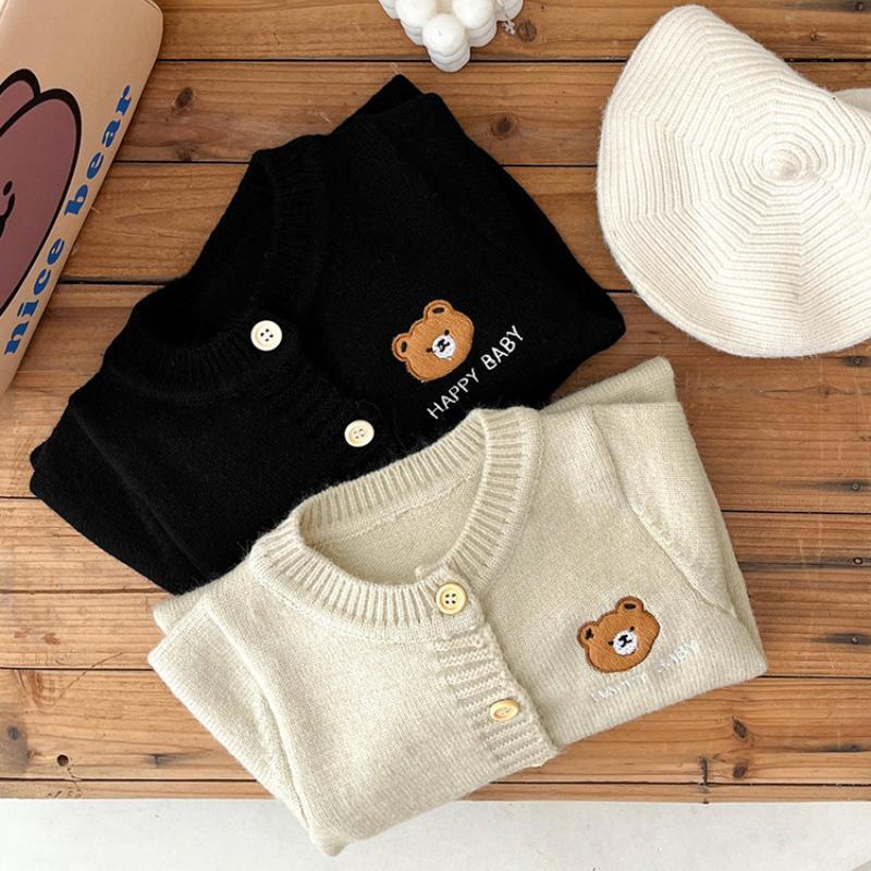 Baby Boy/Girl Bear Graphic Button closure Long Sleeve Knitted Romper-kissminis
