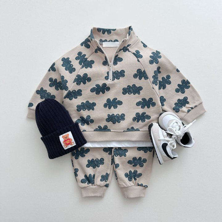 2pcs Toddler Boy/Girl Cloud Print High Neck T-Shirt and Pants Set-kissminis
