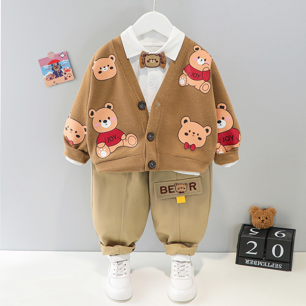 3pcs Toddler Allove Bear Graphic T-shirt Sweatshirt and Pant Set-kissminis