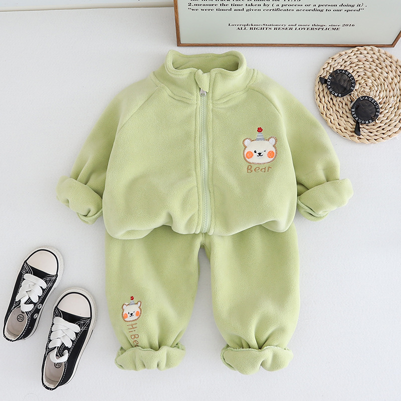 2pcs Toddler Solid Color Bear Graphic Sweatshirt and Pant Set-kissminis