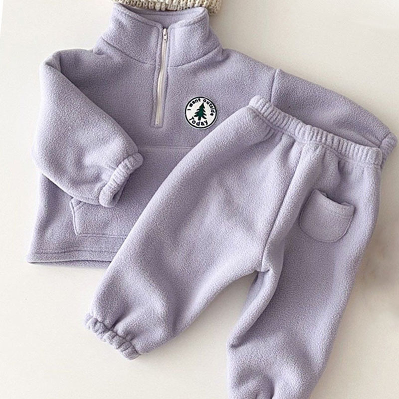 2pcs Toddler Boy/Girl Solid Color Stand Collar Long Sleeves Sweatshirt and Pants Set-kissminis