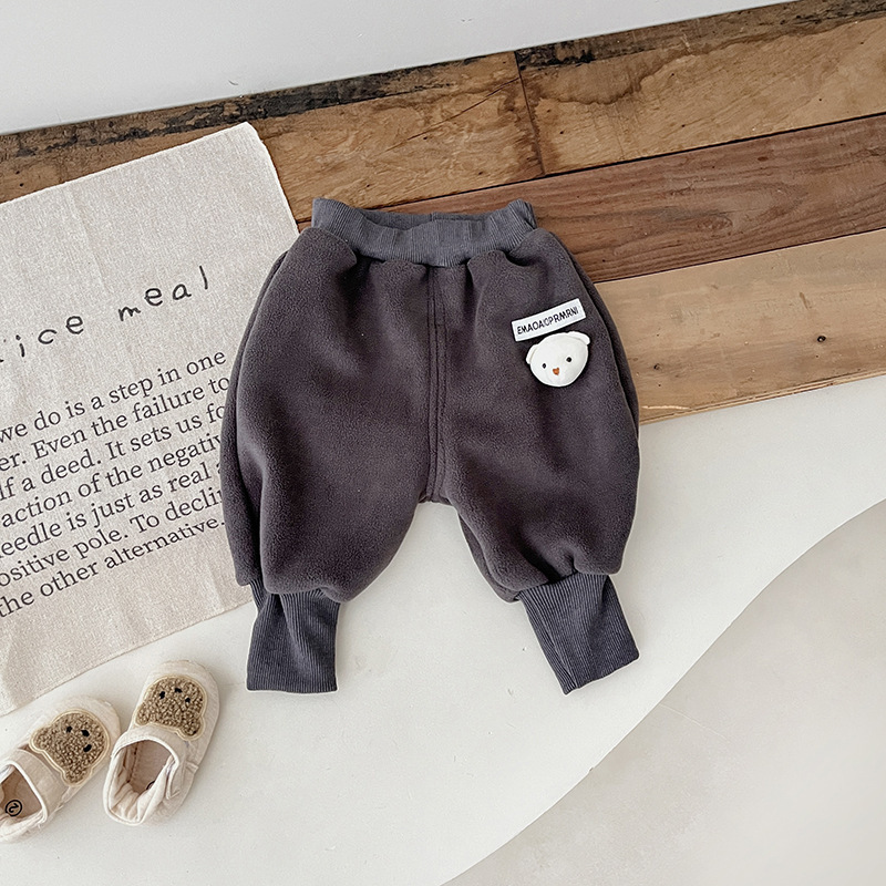 Baby Toddler Boy/Girl Solid Color 3D Bear Long Pants -kissminis