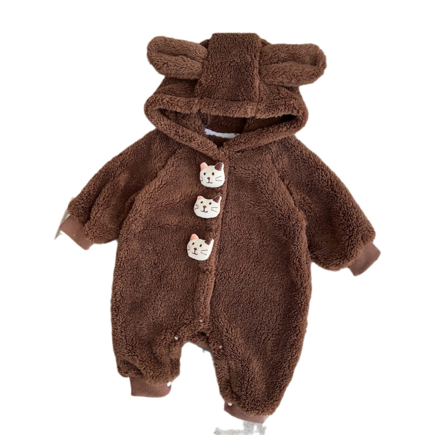Baby Boy/Girl Ears Design Animal Graphic Solid Color Fleece Long Sleeve Hooded Romper-kissminis