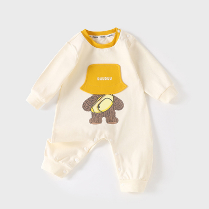 Baby & Girl Cute Hat Cartoon Print Long Sleeve Romper-kissminis
