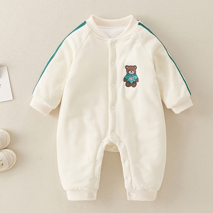 Baby Boy Bear Winter Embroidery Long Sleeve Crewneck Romper-kissminis