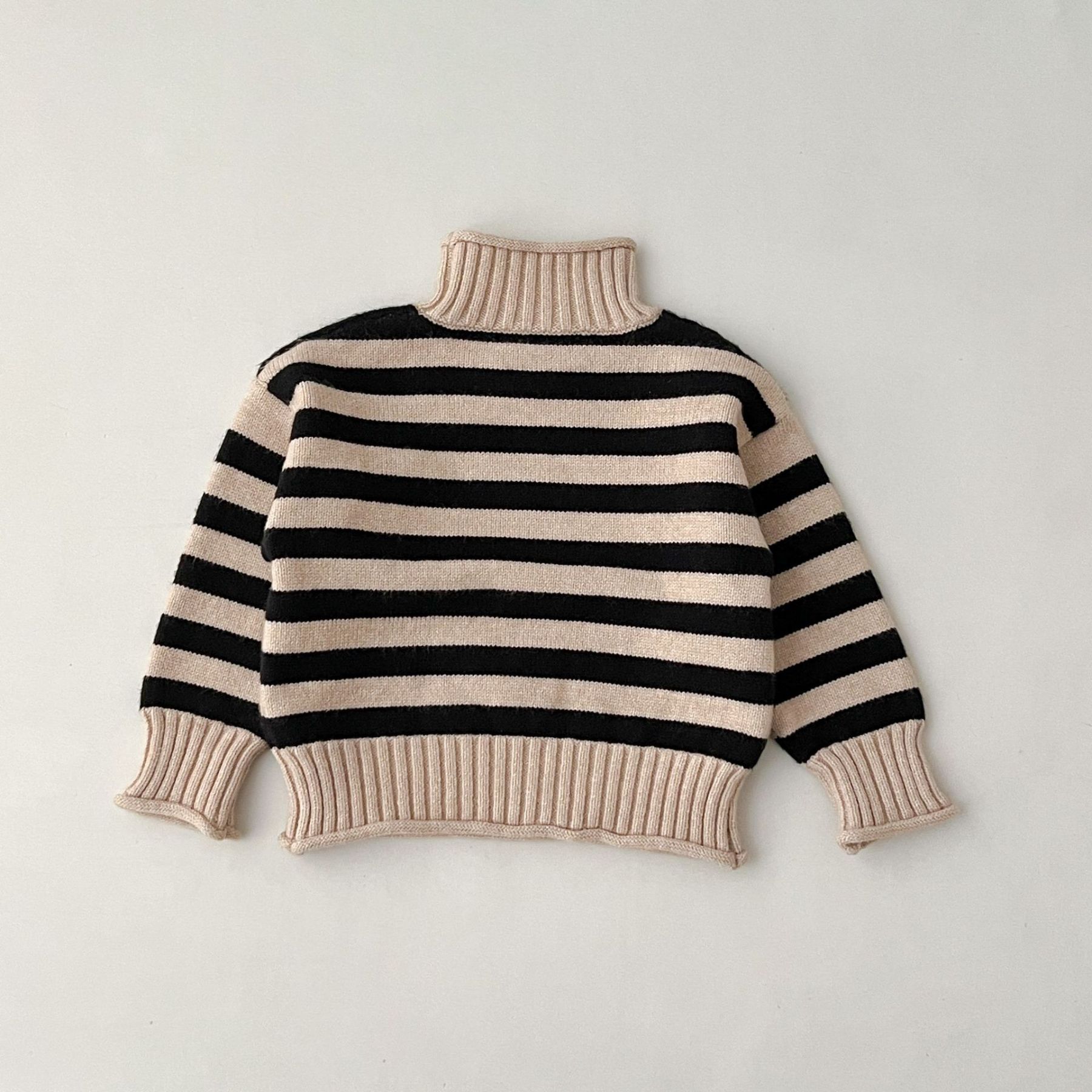Toddler Boy/Girl High Neck Striped Knit Sweater-kissminis