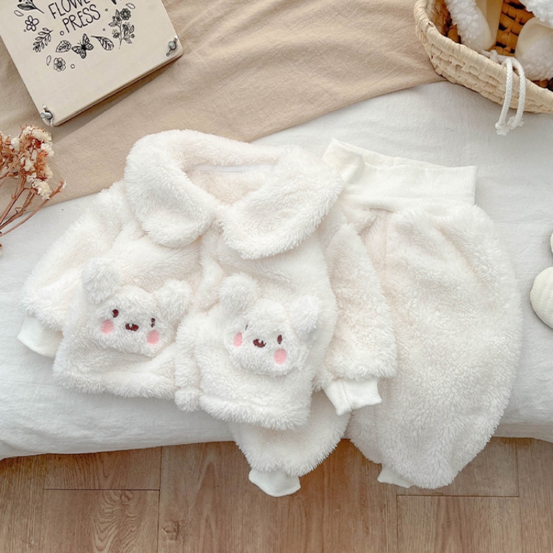 2pcs Winter Fleece Baby Cute Dog Print Sweatshirt and Pants Set-kissminis