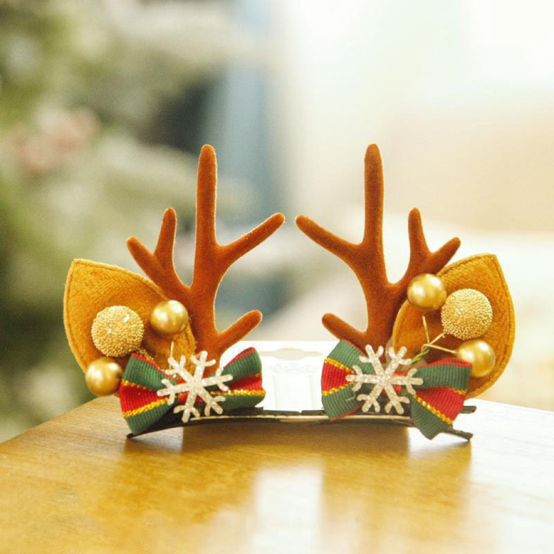 Baby Girl Cute Christmas Style Cute Antlers Design Hair Clip-kissminis