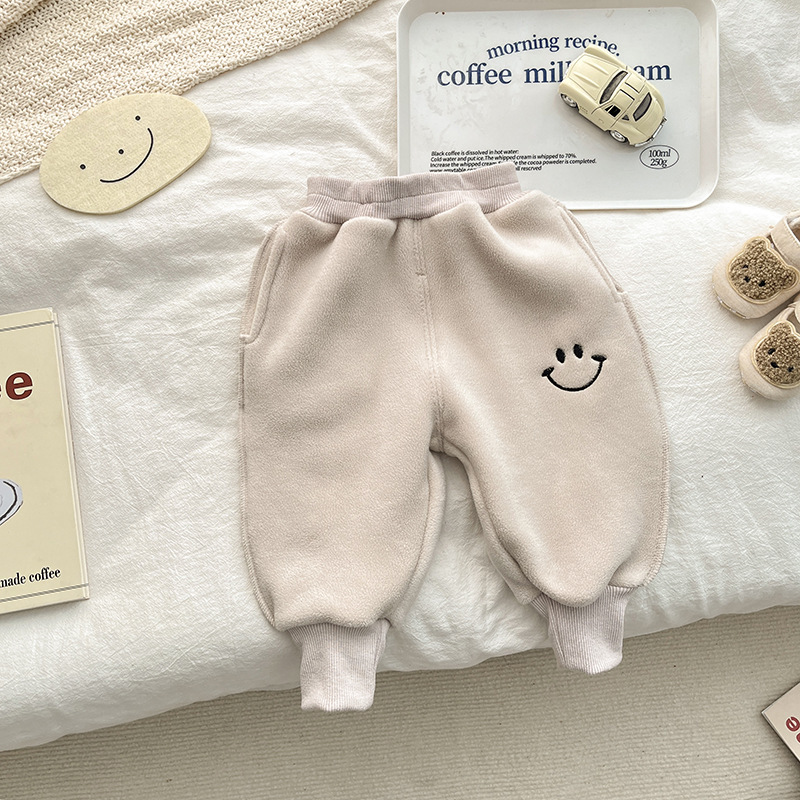 Toddler Boy/Girl Solid Color Smile Face Pattern Long Pants -kissminis