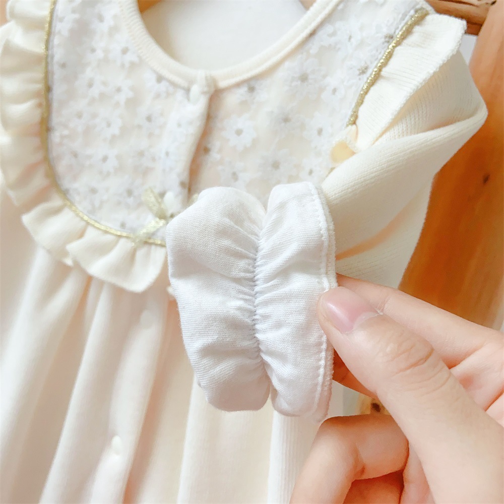 Baby Girl Cute Princess Style Solid Color Allover Flower Embroider Long Sleeve Romper-kissminis