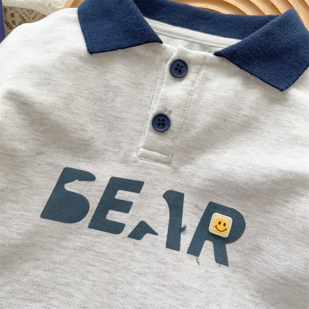 2pcs Baby Boy Bear Print Polo Style T-shirt with Pant Set-kissminis