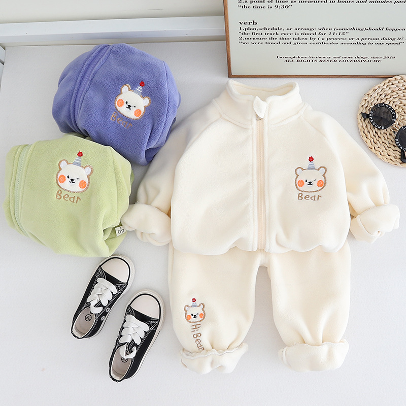 2pcs Toddler Solid Color Bear Graphic Sweatshirt and Pant Set-kissminis